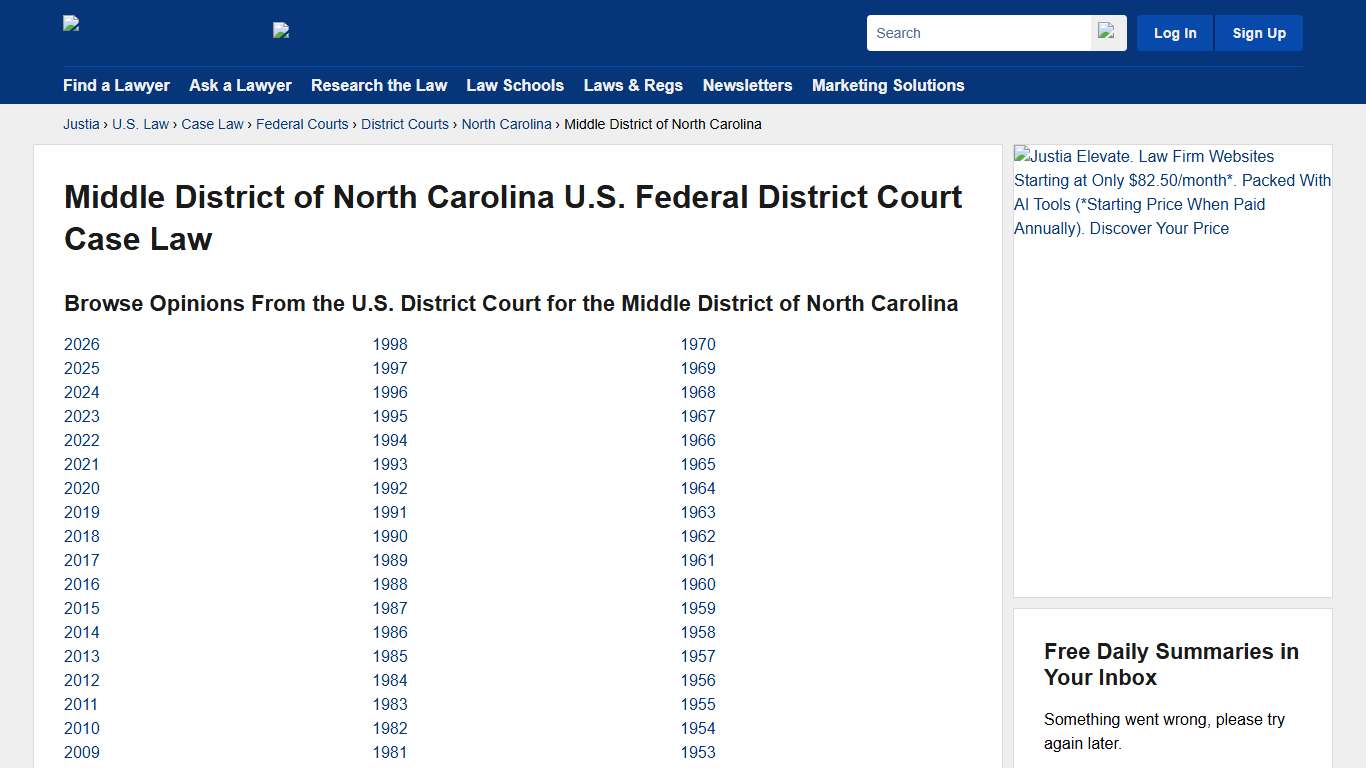 Middle District of North Carolina U.S. Federal District Court Case Law, Court Opinions & Decisions :: Justia
