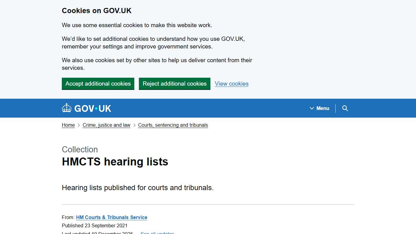 HMCTS hearing lists - GOV.UK