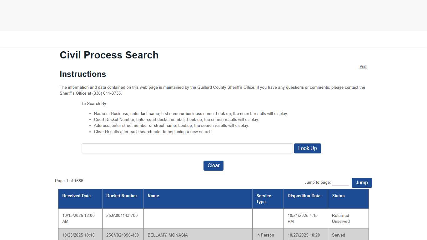 Civil Process Search - Guilford County