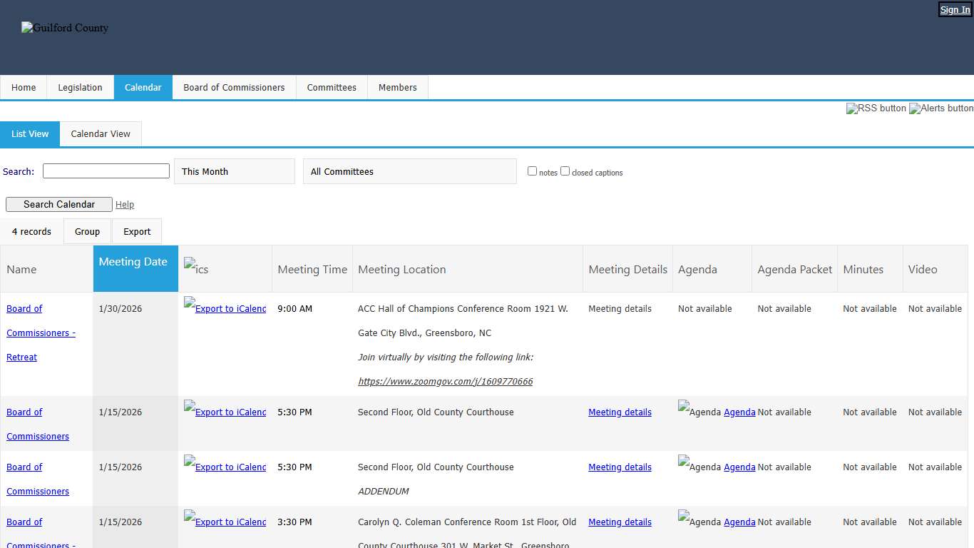 Guilford County - Calendar